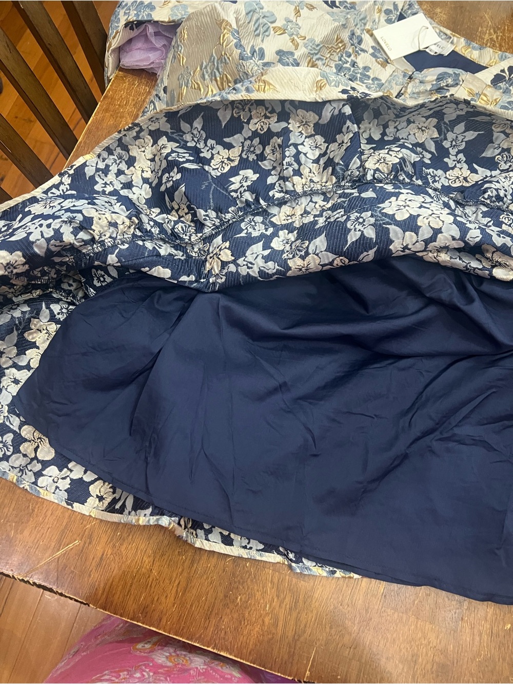 Lovelo Cream Mini Dress with Blue Floral Print and Puff Sleeves - Picture 10 of 14